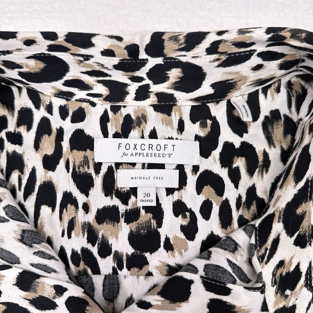 Foxcroft Top Womens Plus‎ Size 20 Shaped Leopard Print Button Front Wrinkle Free - Picture 5 of 9
